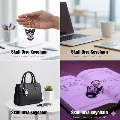 Picture of Kuromi Keyrings  - Cute Sanrio PVC Bag Charm & Keychain   Kuromi 3D Keychain (Sanrio Character) Trendy Kuromi Bag Pendant - Cute Key Holder for Girls