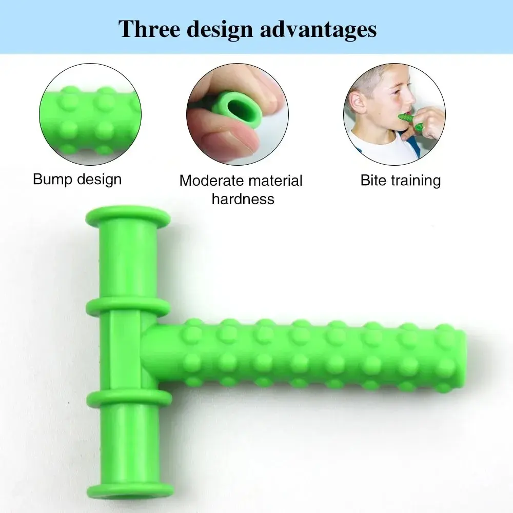 Picture of ORGINAL T Shape Silicone Chewable Oral Motor Chewy Tube Sensory for- Autism Sensory toy  ,ADHD Therapy,  New Born Oral Placement Therapy,Speech Therapy,Gum Muscle Tongue Trainer for Autistic Children Speech Rehabilitation Line Harmonica Vocalization