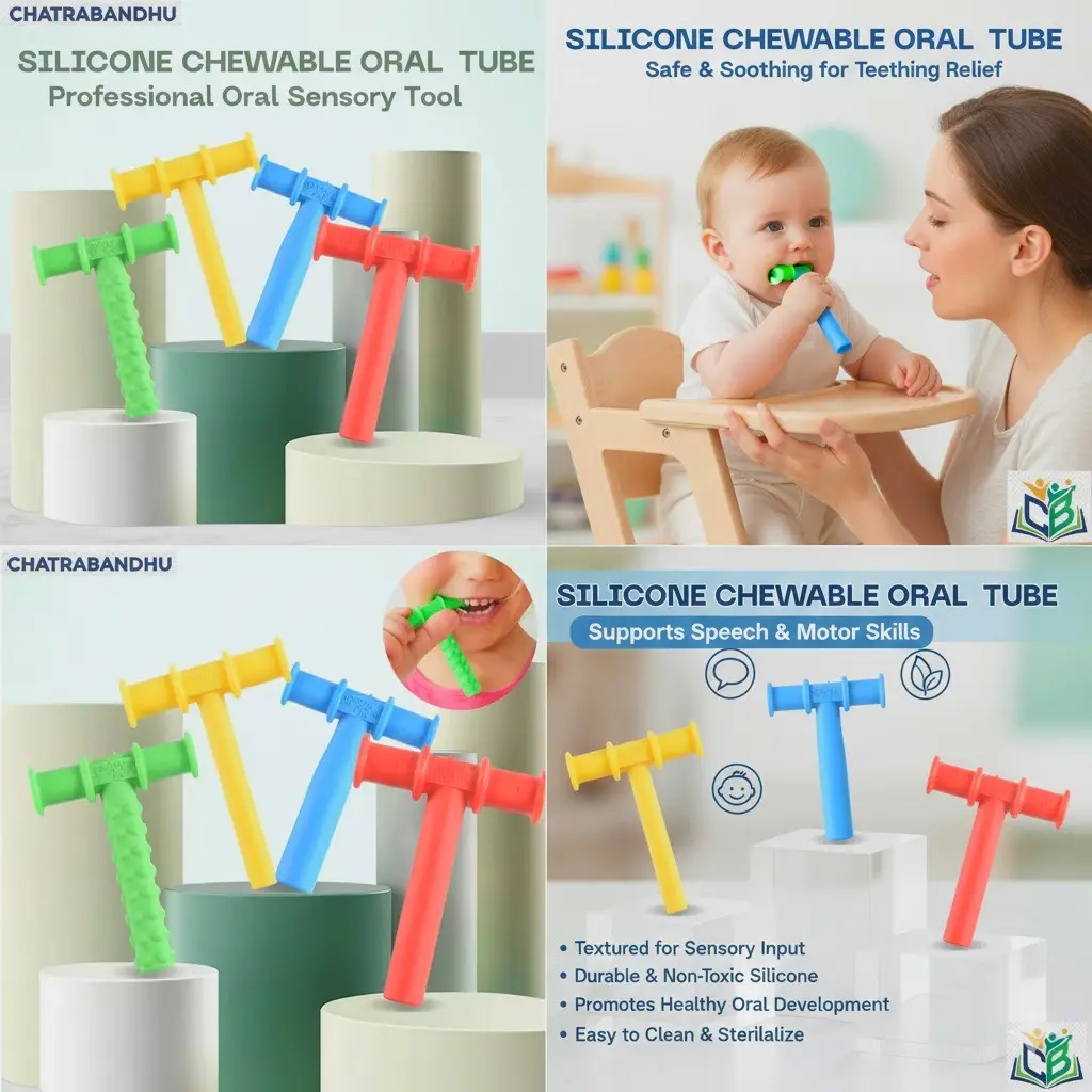 Picture of ORGINAL T Shape Silicone Chewable Oral Motor Chewy Tube Sensory for- Autism Sensory toy  ,ADHD Therapy,  New Born Oral Placement Therapy,Speech Therapy,Gum Muscle Tongue Trainer for Autistic Children Speech Rehabilitation Line Harmonica Vocalization