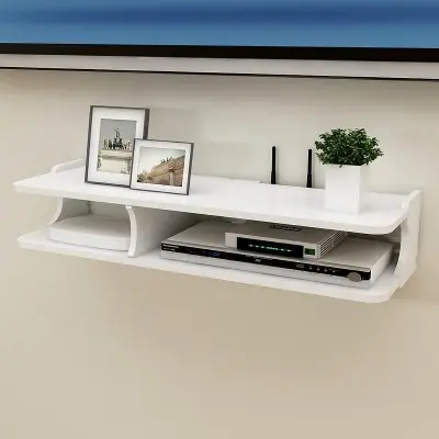 Picture of Wall Shelf-Wall Mounted WiFi Router Shelf Set-top Box Bracket Creative Storage Box Rack Double Floating Shelf
