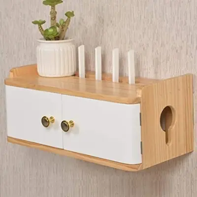 Picture of Router Hider Box Wireless Router Rack Wall Mount WiFi Router Storage Box Power Strip Cable Management Hider for Stores - Beige