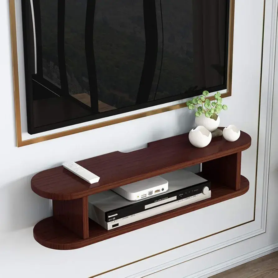 Picture of WiFi Router Storage Rack Wall Storage Rack Living Room TV Cabinet Wall Machine Rack Router Wall Rack Living Room Decoration Storage Rack (Color : Walnut, Size : 80 * 18 * 18cm)