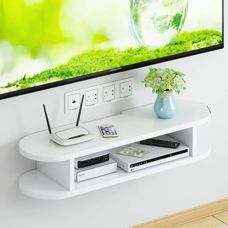 Picture of WiFi Router Storage Rack Wall Storage Rack Living Room TV Cabinet Wall Machine Rack Router Wall Rack Living Room Decoration Storage Rack (Color : Walnut, Size : 80 * 18 * 18cm)