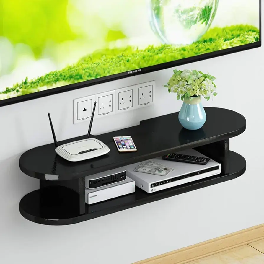 Picture of WiFi Router Storage Rack Wall Storage Rack Living Room TV Cabinet Wall Machine Rack Router Wall Rack Living Room Decoration Storage Rack (Color : Walnut, Size : 80 * 18 * 18cm)