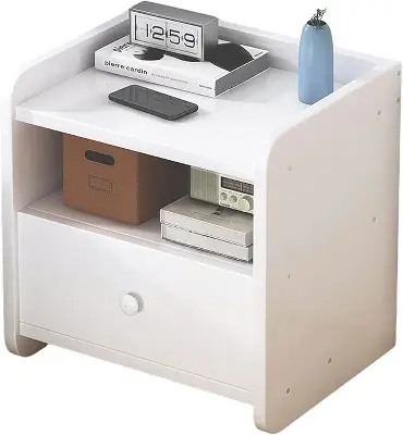 Picture of Bedroom White Bedside Table Bedside Table with Drawers Bedroom Accessories Bedside Table Table Bedroom Storage Shelf-A - White
