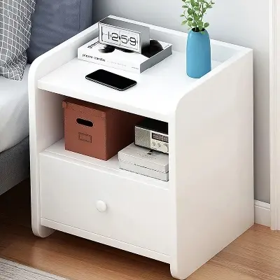 Picture of Bedroom White Bedside Table Bedside Table with Drawers Bedroom Accessories Bedside Table Table Bedroom Storage Shelf-A - White
