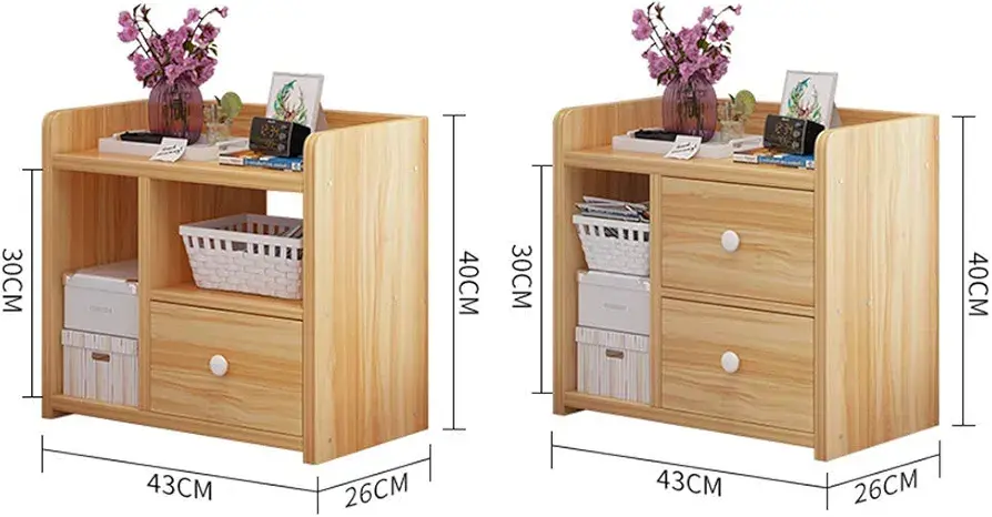 Picture of Bedside Table Modern Simple Solid Wood Storage Cabinet Bedroom Bedside Shelf with 2 Storage Drawers Economical and Practical Nightstand