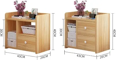 Picture of Bedside Table Modern Simple Solid Wood Storage Cabinet Bedroom Bedside Shelf with 2 Storage Drawers Economical and Practical Nightstand
