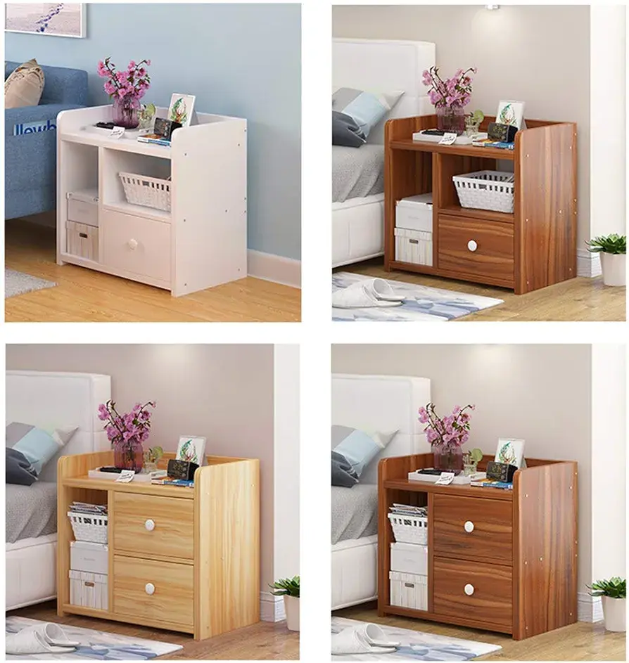 Picture of Bedside Table Modern Simple Solid Wood Storage Cabinet Bedroom Bedside Shelf with 2 Storage Drawers Economical and Practical Nightstand
