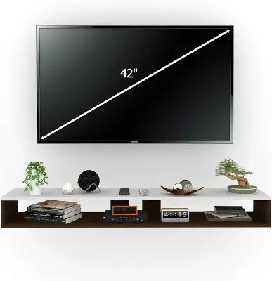 Picture of Wall Mounted TV Unit, Cabinet, with TV Stand Unit Wall Shelf for Living Room/Engineered Wood TV Entertainment Unit Set Top Box Stand/TV Cabinet (90 White Walnut - Black