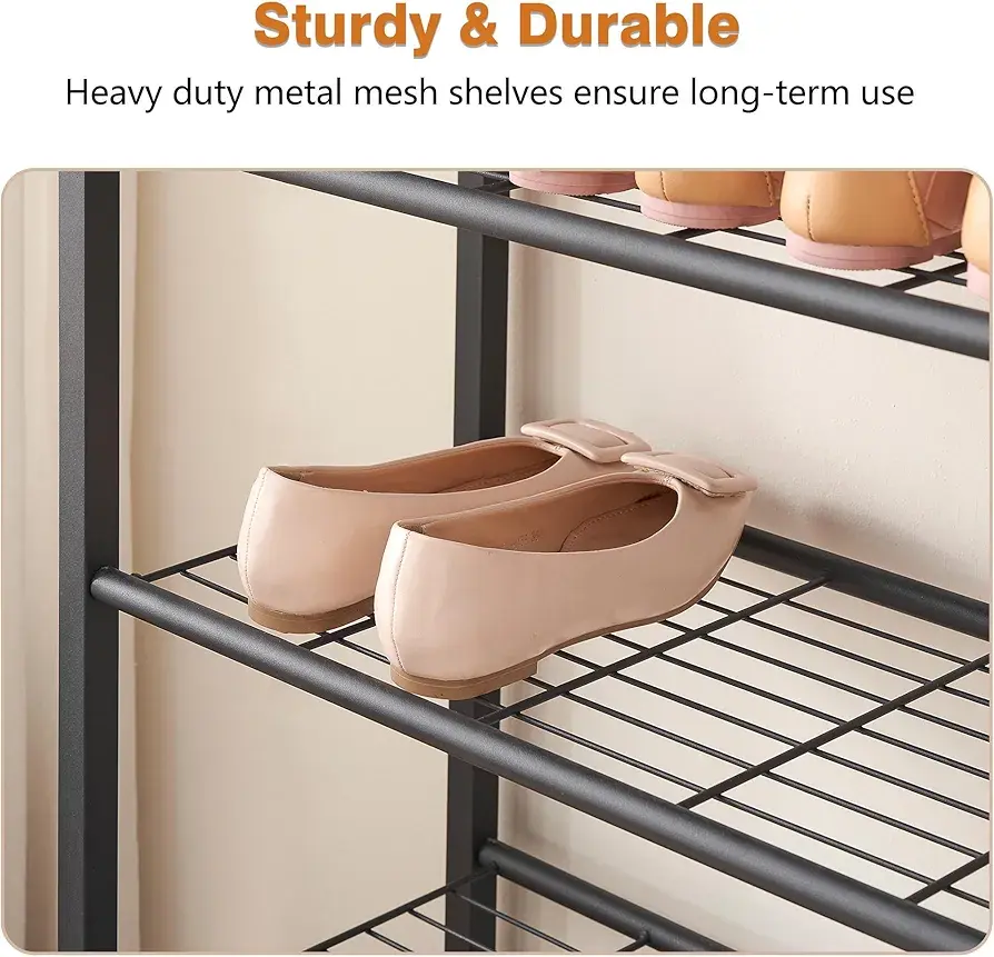 Picture of Shoe Rack,5 Layers of Shoe Storage Racks and Lockers,Freestanding Shoe Cabinet with Wooden Top and Mesh Storage Basket,Holds 20-25 Pairs of Shoes,Brown