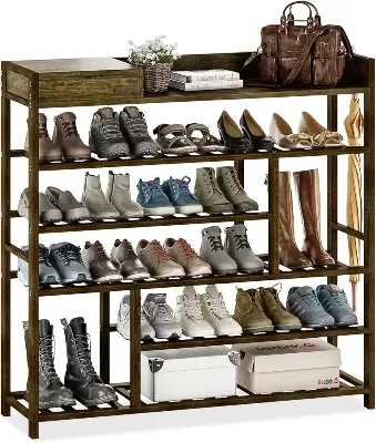 Picture of Shoe Rack for Front Door Entrance Bamboo Shoe Organizer with Storage Box Free Standing Shoe Cabinet Shoe Storage Shelf for entryway