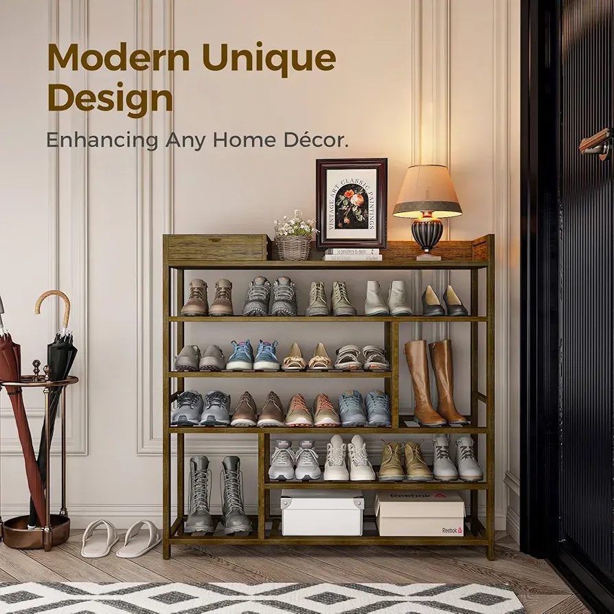Picture of Shoe Rack for Front Door Entrance Bamboo Shoe Organizer with Storage Box Free Standing Shoe Cabinet Shoe Storage Shelf for entryway