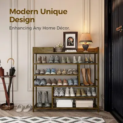 Picture of Shoe Rack for Front Door Entrance Bamboo Shoe Organizer with Storage Box Free Standing Shoe Cabinet Shoe Storage Shelf for entryway