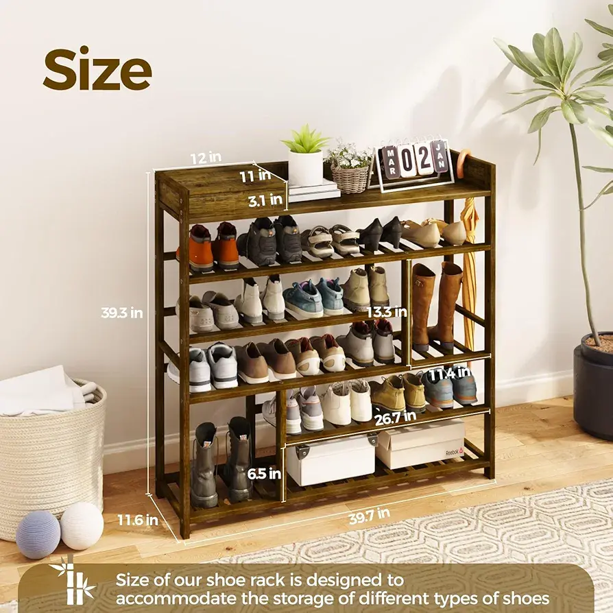 Picture of Shoe Rack for Front Door Entrance Bamboo Shoe Organizer with Storage Box Free Standing Shoe Cabinet Shoe Storage Shelf for entryway