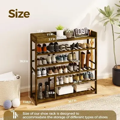 Picture of Shoe Rack for Front Door Entrance Bamboo Shoe Organizer with Storage Box Free Standing Shoe Cabinet Shoe Storage Shelf for entryway