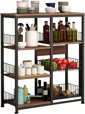 Picture of Kitchen Rack Floor Multi-Layer Household Oven Rack, Seasoning Supplies Storage Rack - Black