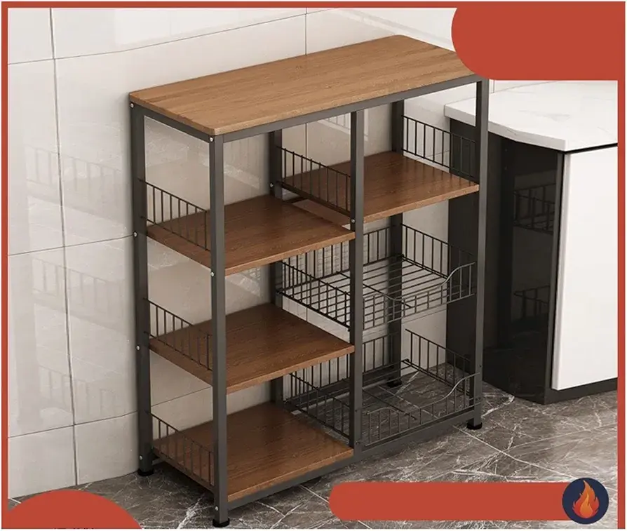Picture of Kitchen Rack Floor Multi-Layer Household Oven Rack, Seasoning Supplies Storage Rack - Black