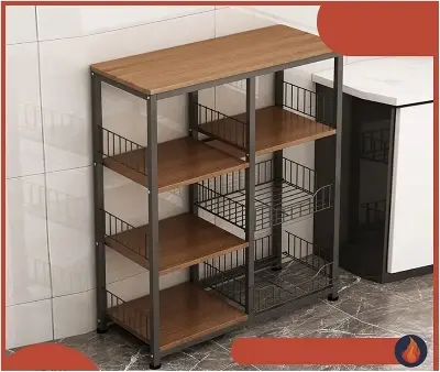 Picture of Kitchen Rack Floor Multi-Layer Household Oven Rack, Seasoning Supplies Storage Rack - Black