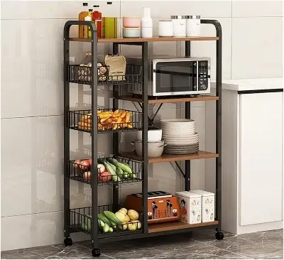 Picture of Kitchen Rack Floor Multi-Layer Household Oven Rack, Seasoning Supplies Storage Rack MINGPING (Color : 80x30x131cm - Black