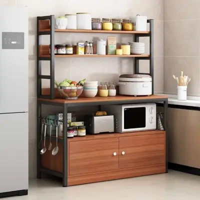 Picture of Kitchen Baker 4-Tier Shelf Microwave Oven Stand with Storage Kitchen Baker's Rack Standing Baker's Racks (Color : Walnut, Size : Free Size