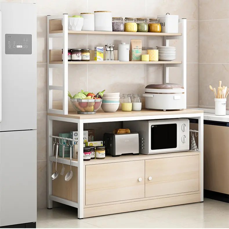 Picture of Kitchen Baker 4-Tier Shelf Microwave Oven Stand with Storage Kitchen Baker's Rack Standing Baker's Racks (Color : Walnut, Size : Free Size