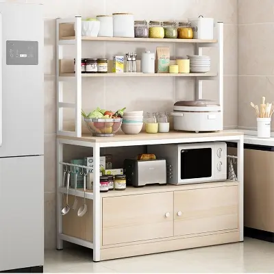 Picture of Kitchen Baker 4-Tier Shelf Microwave Oven Stand with Storage Kitchen Baker's Rack Standing Baker's Racks (Color : Walnut, Size : Free Size