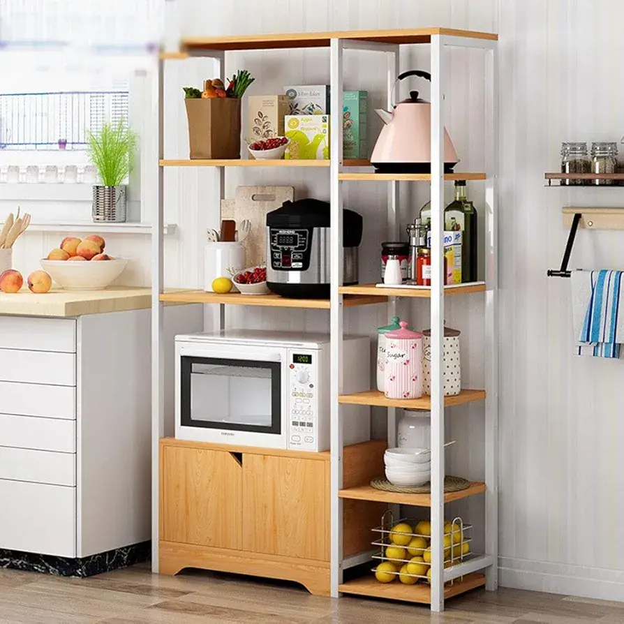 Picture of Kitchen Baker Kitchen Rack Utility Storage Shelf Microwave Stand with Cabinet and 5-Tier Shelves 3 Colors Standing Baker's Racks (Color : White, Size : 80x30x122cm)