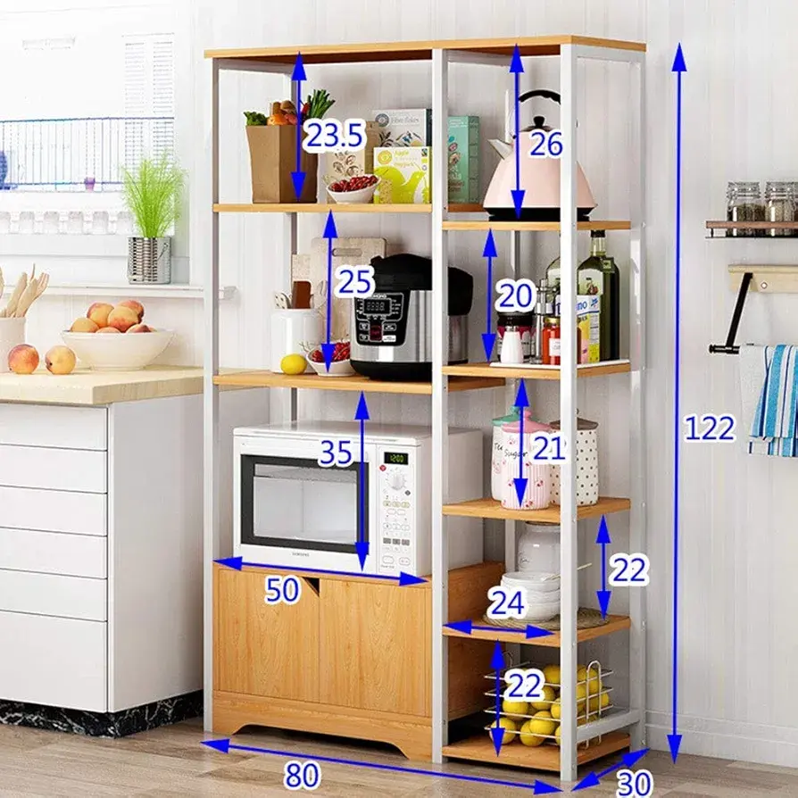 Picture of Kitchen Baker Kitchen Rack Utility Storage Shelf Microwave Stand with Cabinet and 5-Tier Shelves 3 Colors Standing Baker's Racks (Color : White, Size : 80x30x122cm)