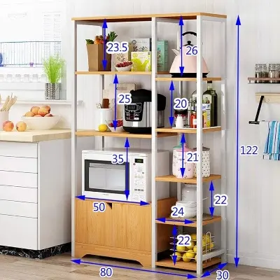 Picture of Kitchen Baker Kitchen Rack Utility Storage Shelf Microwave Stand with Cabinet and 5-Tier Shelves 3 Colors Standing Baker's Racks (Color : White, Size : 80x30x122cm)