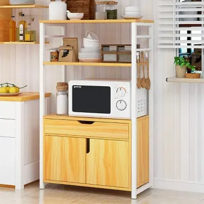 Picture of Kitchen Baker 3-Tier Shelf Microwave Oven Stand with Storage Kitchen Baker's Rack with Drawers Standing Baker's Racks (Color : Brown, Size : Free Size)
