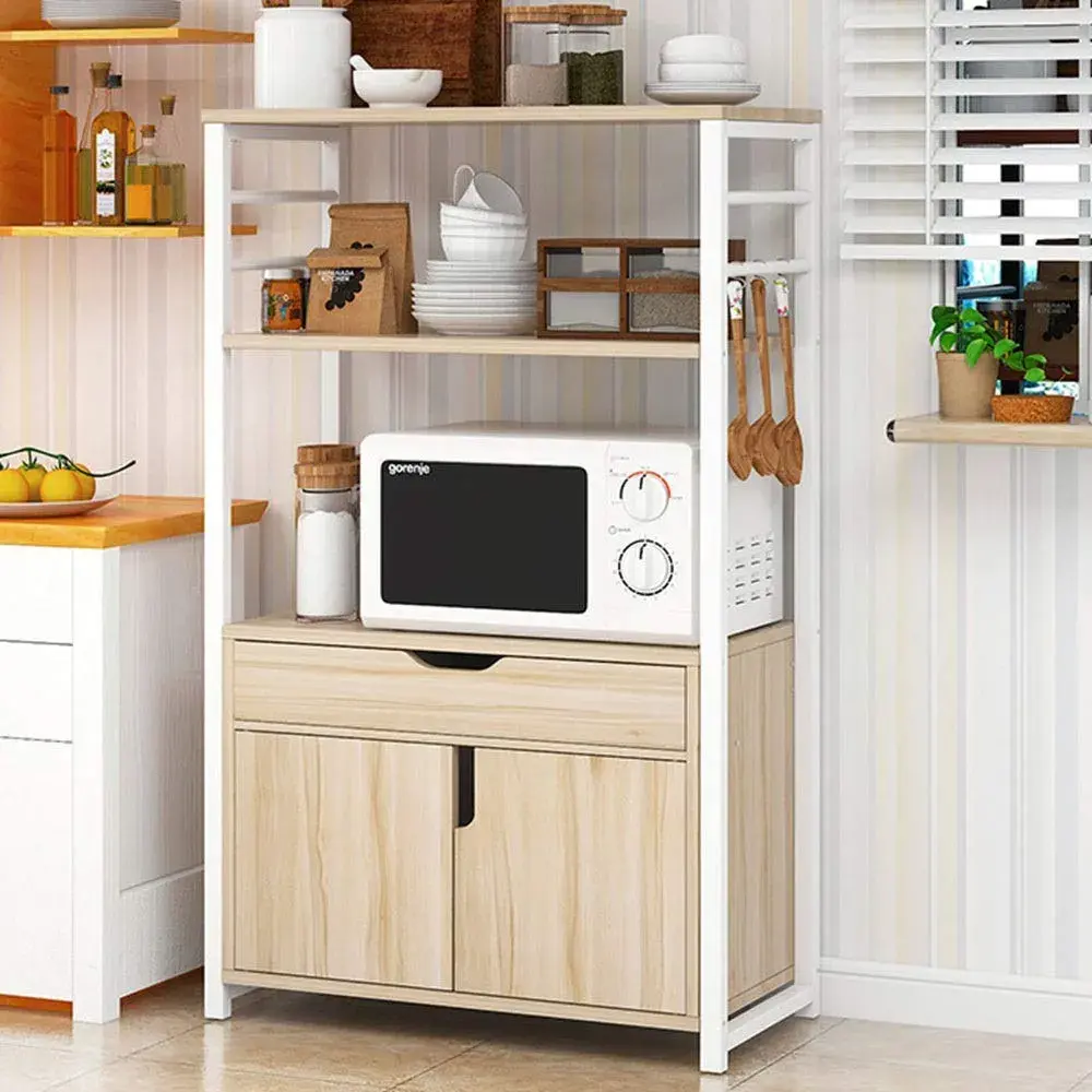 Picture of Kitchen Baker 3-Tier Shelf Microwave Oven Stand with Storage Kitchen Baker's Rack with Drawers Standing Baker's Racks (Color : Brown, Size : Free Size)