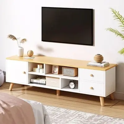 Picture of TV Rack,Melamine Entertainment Unit, LCD TV Cabinet Modern Style Walnut TV Table LCD TV Rack Console Table (120x30x38 cm) - Beige