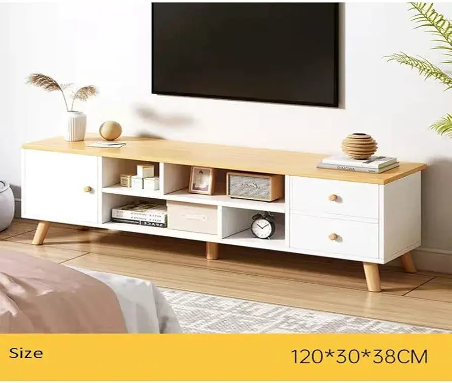 Picture of TV Rack,Melamine Entertainment Unit, LCD TV Cabinet Modern Style Walnut TV Table LCD TV Rack Console Table (120x30x38 cm) - Beige