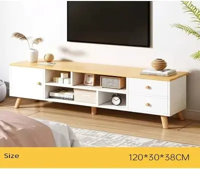 Picture of TV Rack,Melamine Entertainment Unit, LCD TV Cabinet Modern Style Walnut TV Table LCD TV Rack Console Table (120x30x38 cm) - Beige