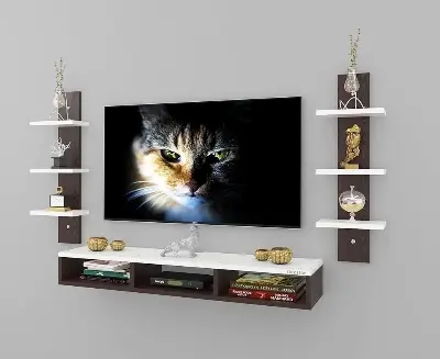 Picture of Mounted TV Unit, with TV Stand Unit Wall Shelf for Living/Badroom Room (Black & White) For-32 INCH… (Wenge White) - Black