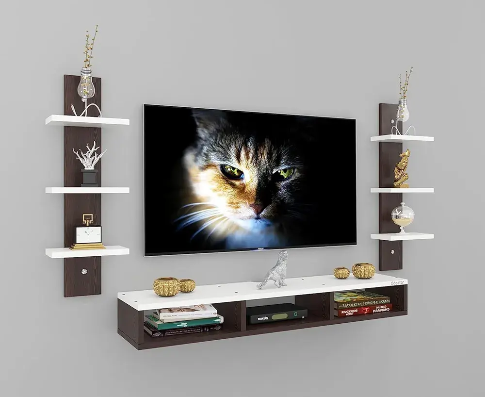 Picture of Mounted TV Unit, with TV Stand Unit Wall Shelf for Living/Badroom Room (Black & White) For-32 INCH… (Wenge White) - Black