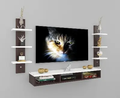 Picture of Mounted TV Unit, with TV Stand Unit Wall Shelf for Living/Badroom Room (Black & White) For-32 INCH… (Wenge White) - Black
