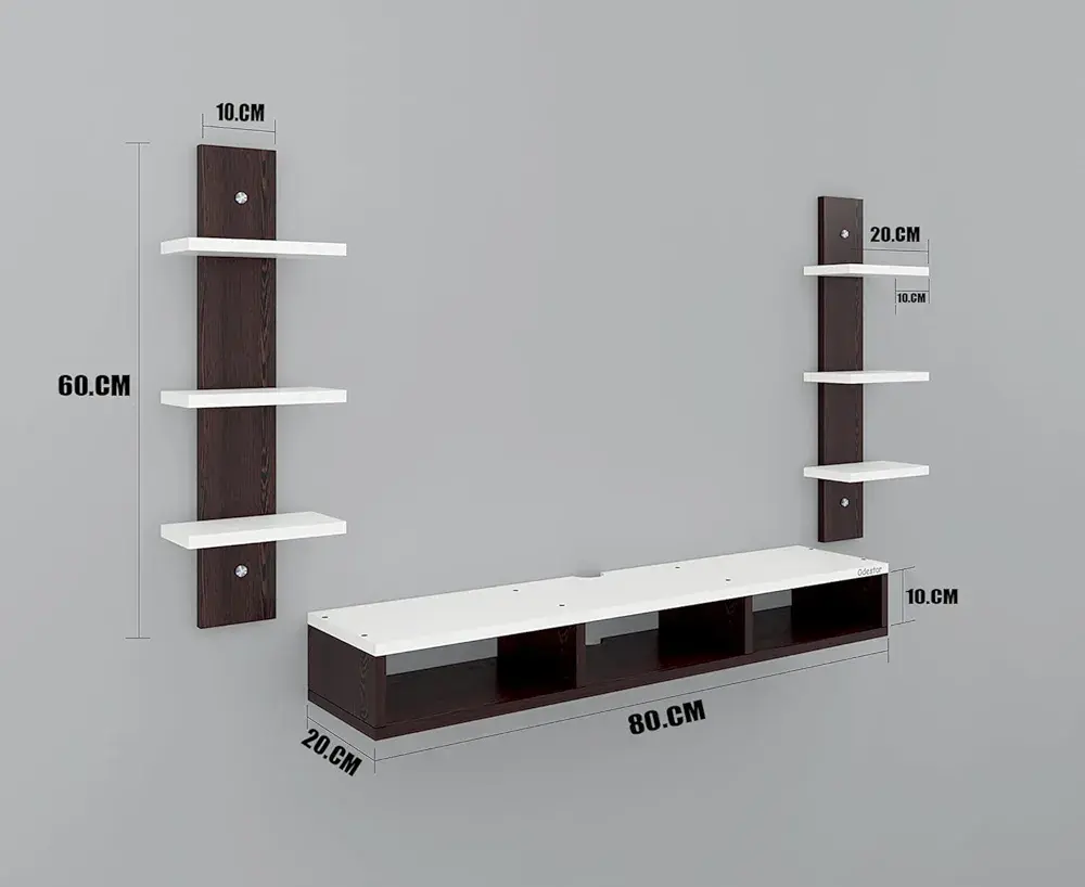 Picture of Mounted TV Unit, with TV Stand Unit Wall Shelf for Living/Badroom Room (Black & White) For-32 INCH… (Wenge White) - Black