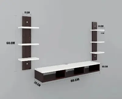 Picture of Mounted TV Unit, with TV Stand Unit Wall Shelf for Living/Badroom Room (Black & White) For-32 INCH… (Wenge White) - Black