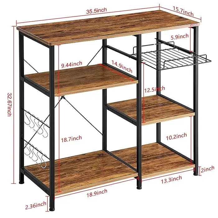 Picture of Kitchen Baker's Rack Vintage Utility Storage Shelf Microwave Stand 3-Tier+3-Tier Table for Spice Rack Organizer Workstation - Black