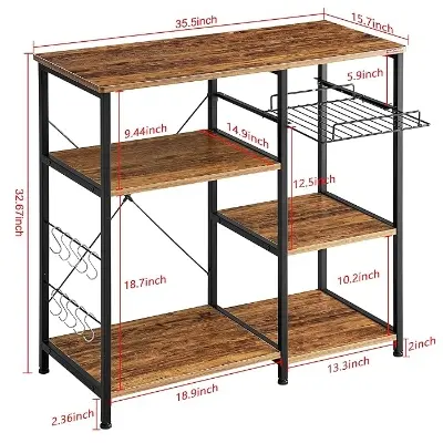 Picture of Kitchen Baker's Rack Vintage Utility Storage Shelf Microwave Stand 3-Tier+3-Tier Table for Spice Rack Organizer Workstation - Black