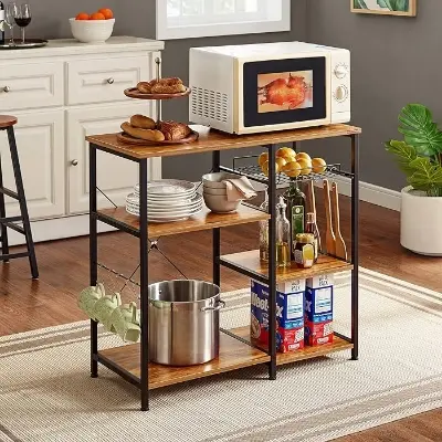 Picture of Kitchen Baker's Rack Vintage Utility Storage Shelf Microwave Stand 3-Tier+3-Tier Table for Spice Rack Organizer Workstation - Black