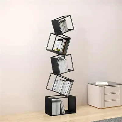 Picture of Ayaan" Book Shelf Creative Corner Bookshelf Floor-Standing Storage Rack Living Room Modern Simple Iron Corner Bookcase Bookshelves Storage Rack - Black