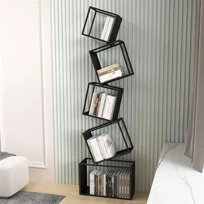 Picture of Ayaan" Book Shelf Creative Corner Bookshelf Floor-Standing Storage Rack Living Room Modern Simple Iron Corner Bookcase Bookshelves Storage Rack - Black