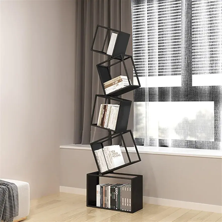 Picture of Ayaan" Book Shelf Creative Corner Bookshelf Floor-Standing Storage Rack Living Room Modern Simple Iron Corner Bookcase Bookshelves Storage Rack - Black
