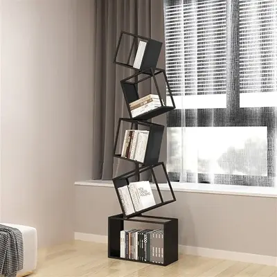 Picture of Ayaan" Book Shelf Creative Corner Bookshelf Floor-Standing Storage Rack Living Room Modern Simple Iron Corner Bookcase Bookshelves Storage Rack - Black