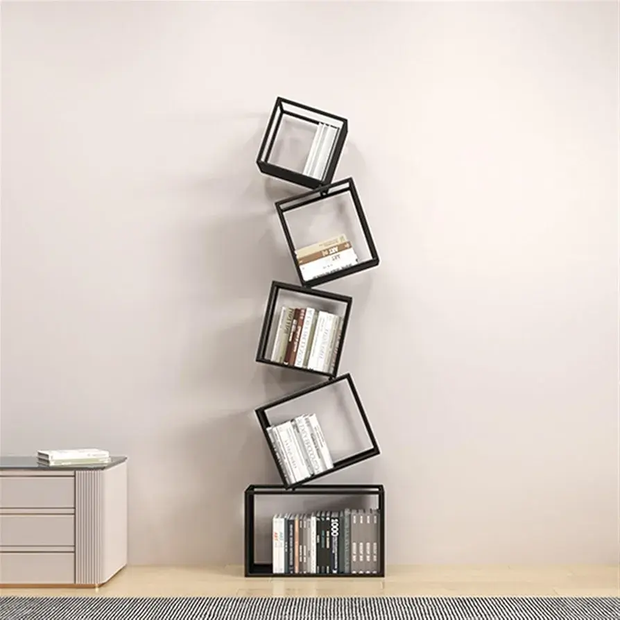 Picture of Ayaan" Book Shelf Creative Corner Bookshelf Floor-Standing Storage Rack Living Room Modern Simple Iron Corner Bookcase Bookshelves Storage Rack - Black
