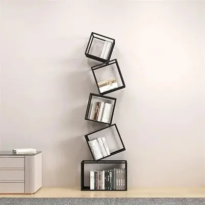 Picture of Ayaan" Book Shelf Creative Corner Bookshelf Floor-Standing Storage Rack Living Room Modern Simple Iron Corner Bookcase Bookshelves Storage Rack - Black