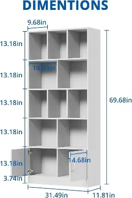 Picture of Ayaan" Tall White Bookshelf with 12 Cubes and 2 Doors, 4-Tier Open Shelf Bookcase with Cabinet, Modern Cube Storage Organizer for Living Room, and Office